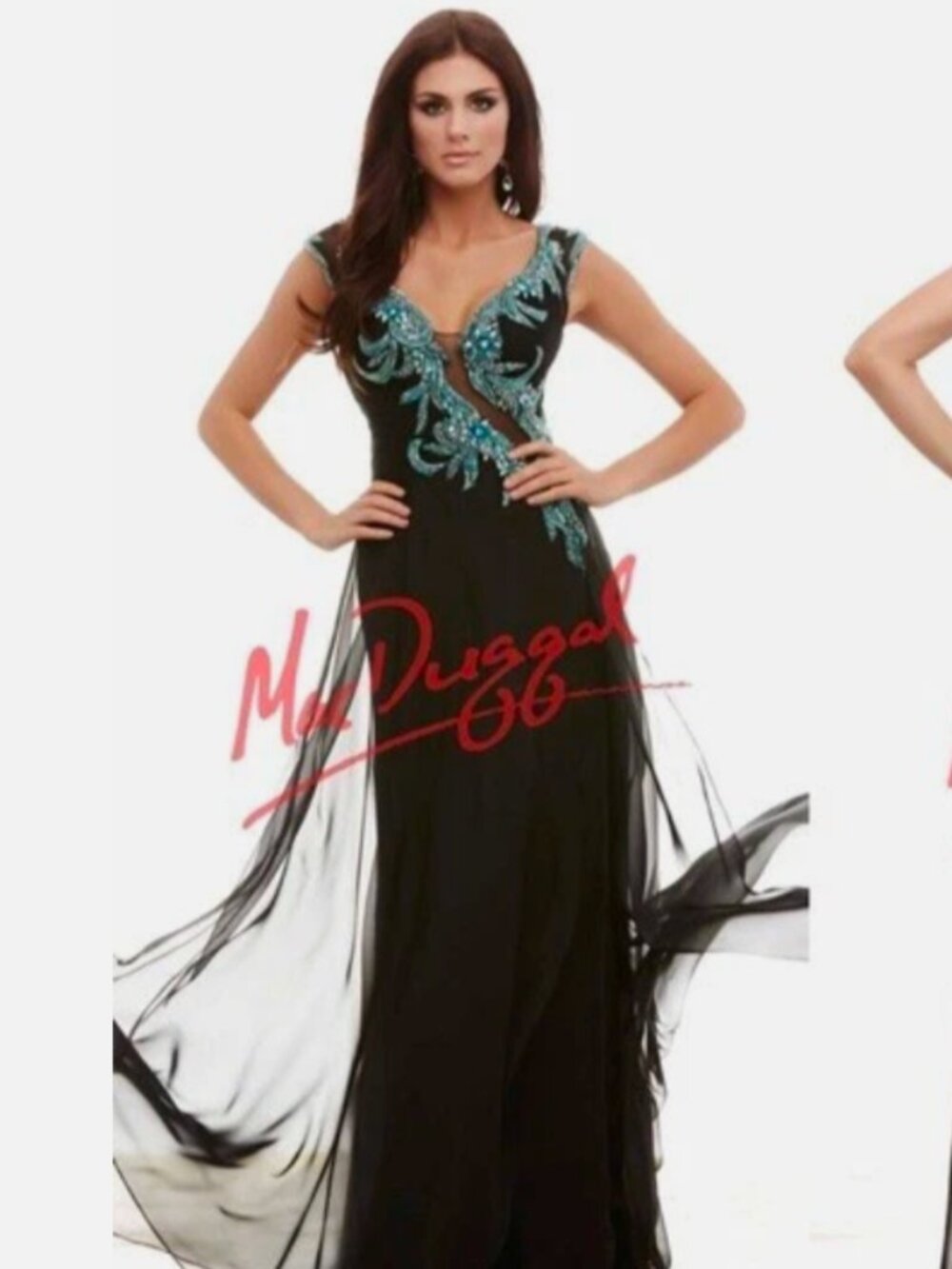 Mac Duggal Size 10 Black Flowy Evening Gown - Never Worn